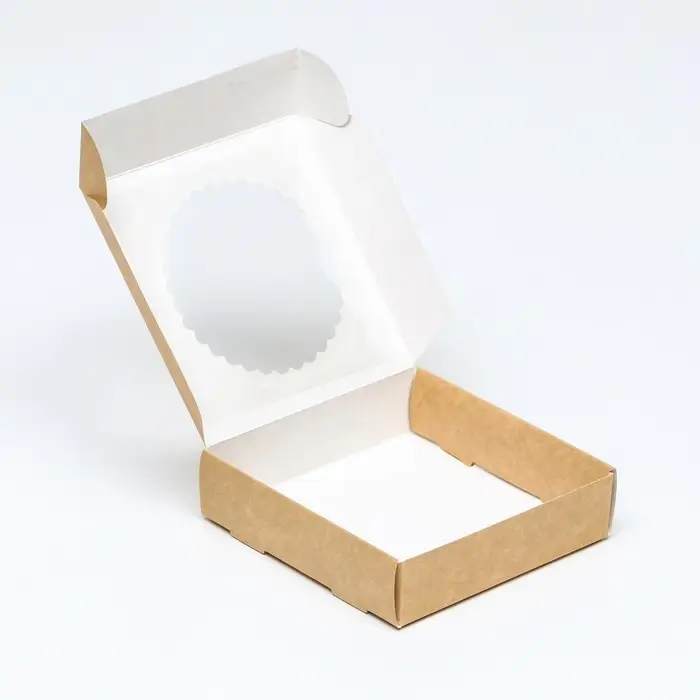 Коробка сборная, крафт, с окном, 11.5&times;11.5&times;3 см