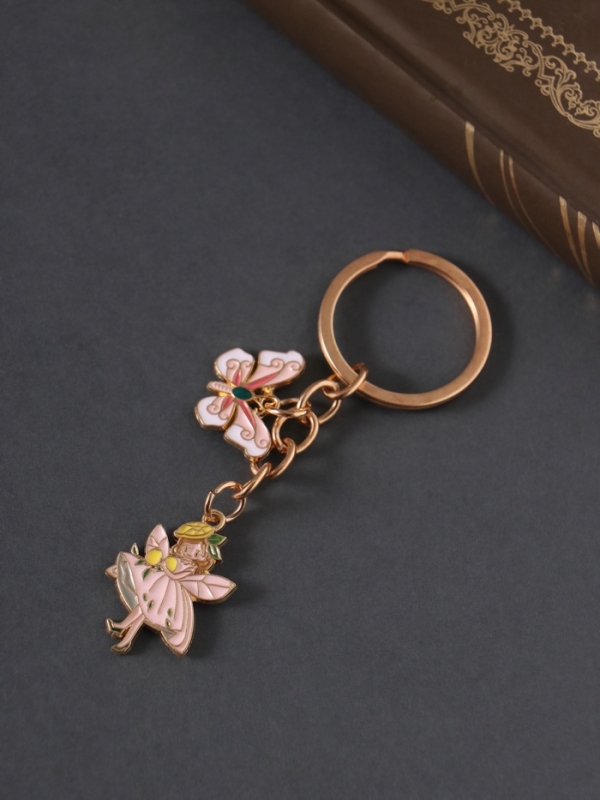 Брелок металл, эмаль "Дюймовочка и бабочка" розовый 9 см