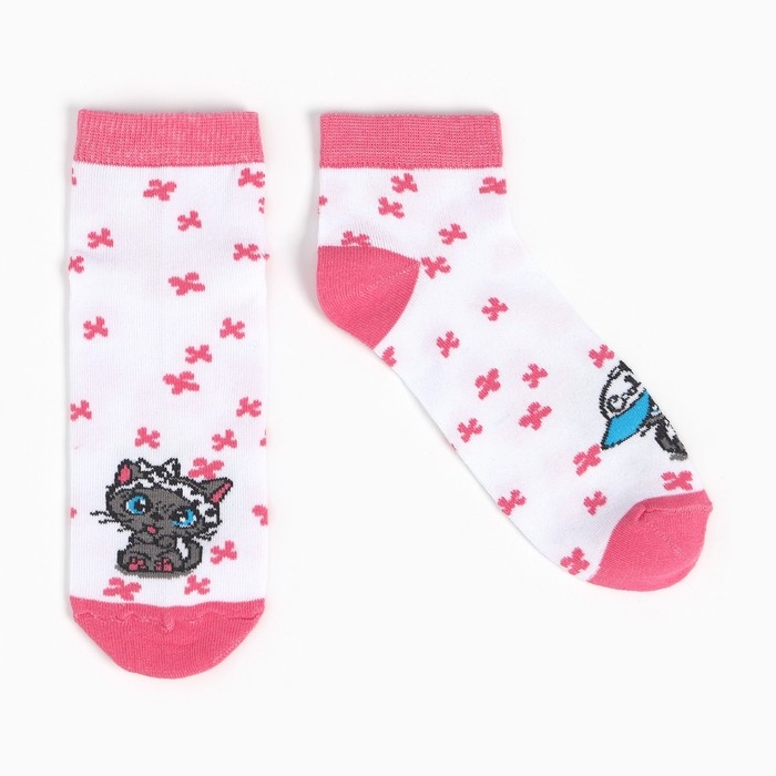 Носки женские, цвет белый/котик, размер 35-37