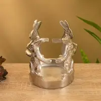 Подсвечник со стеклом "Влюбленные зайцы" алюминий 8,5х8,5х9 см