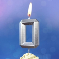 Свеча в торт на шпажке &laquo;Серебряные грани&raquo;, цифра 0, серебряная