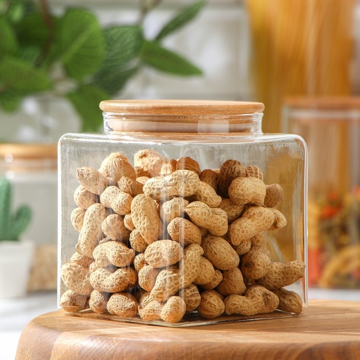 Банка стеклянная для сыпучих продуктов с бамбуковой крышкой Magistro &laquo;Эко&raquo;, 1,2 л, 11&times;13 см