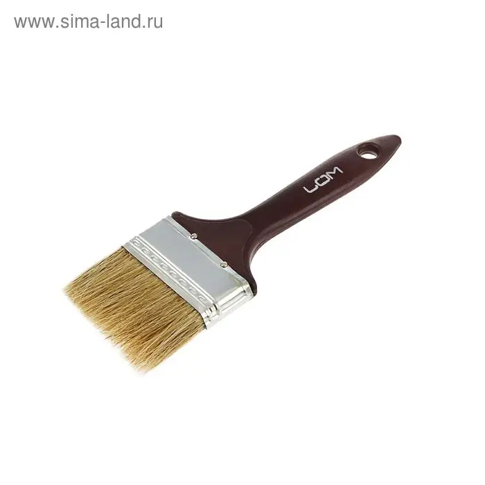Кисть плоская ЛОМ, натуральная щетина, пластиковая рукоятка, 2.5", 63 мм