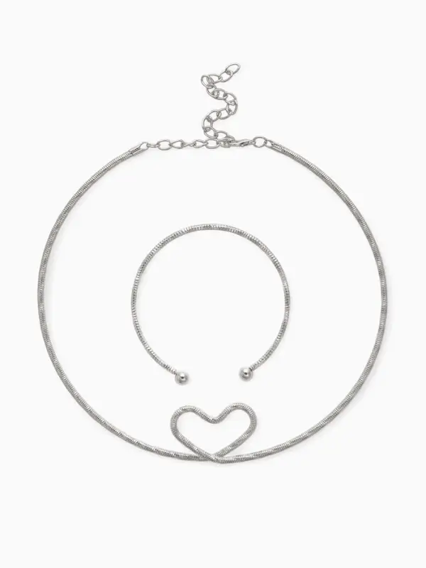 Набор 2 предмета: чокер, браслет &laquo;Обруч&raquo; сердце, цвет серебро