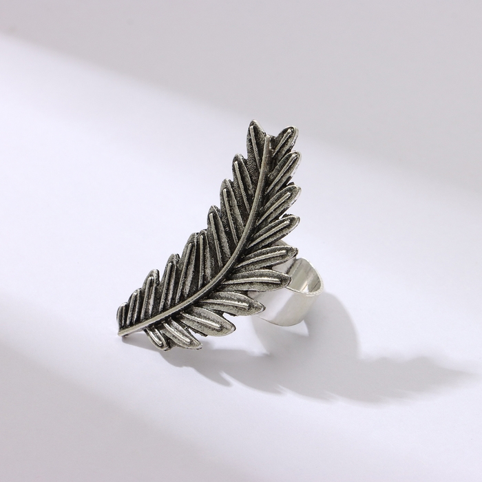 Кольцо &laquo;Лист&raquo; папоротник мини, цвет чернёное серебро, безразмерное