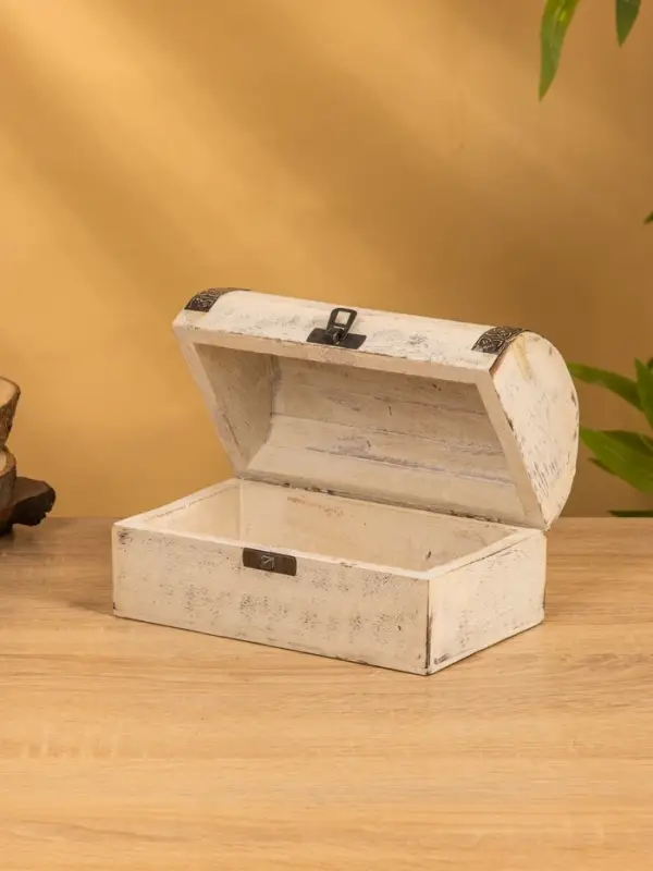 Сундучок "Солнце ацтеков" 19х12х11 см, манговое дерево, белый антик