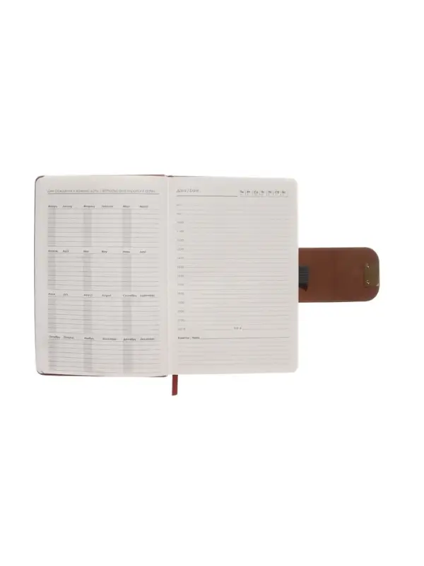 Ежедневник недатированный формат А5, с хлястиком, 96л, линия, пвх, Коричневый