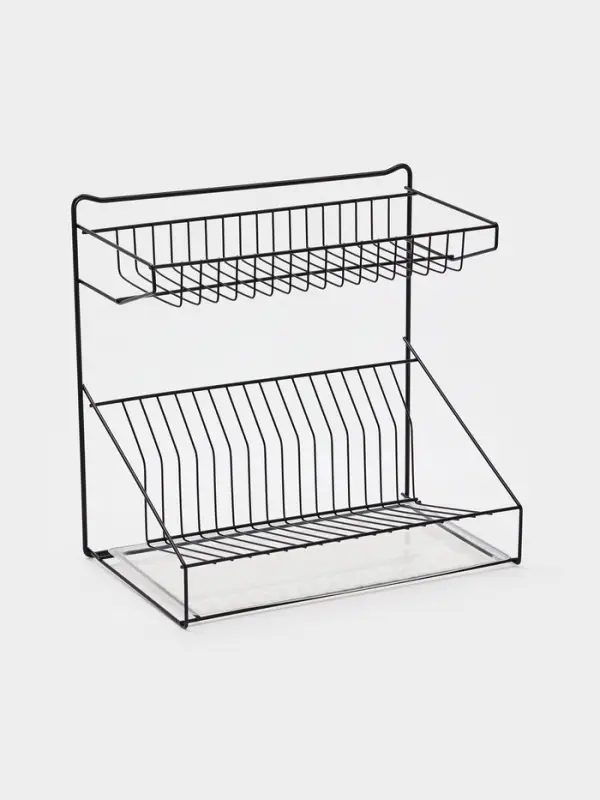 Посудосушитель настольный с поддоном, 38,5*38,5*24 см, цвет черный