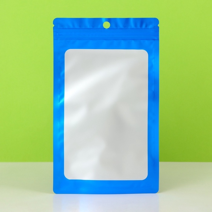 Пакет Зип-лок с окном, с еврослотом, синий, 12 х 18 см набор 20шт   10460409