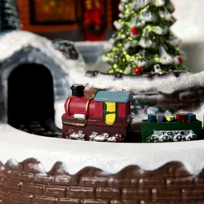 Светодиодная фигура &laquo;Поезд и ёлка&raquo; 20 &times; 20 &times; 16 см, полистоун, батарейки ААх3 (не в комплекте), USB, свечение тёплый белый