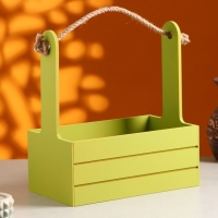 Кашпо деревянное 25.5&times;15&times;30 см "Аром", ручка канат, Фисташковый