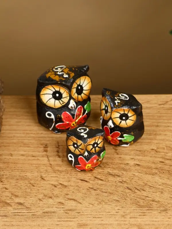 Набор сувенирный "Совята" дерево H 4, 3, 2 см, цв. чёрный