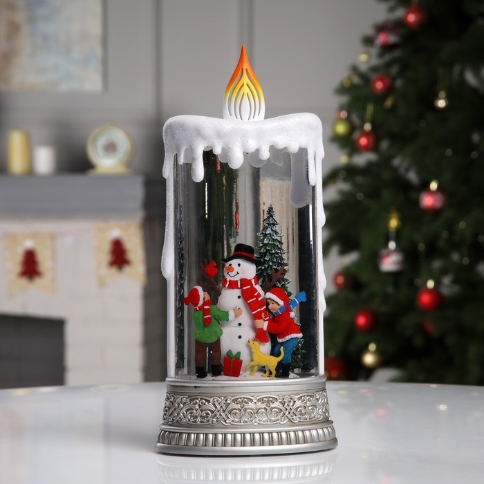 Светодиодная фигура &laquo;Свеча со снеговиком&raquo; 13.8 &times; 30 &times; 8.4 см, пластик, батарейки ААх3 (не в комплекте), USB, свечение тёплое белое