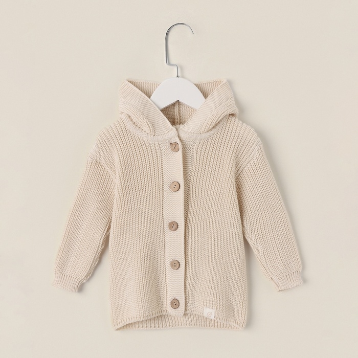 Кардиган вязаный с капюшоном SL Home, р.74-80 см, молочный