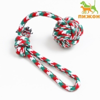 Игрушка канатная "Мяч с ручками" для крупных собак, до 105 г, до 42 см, красно-бело-зелёная