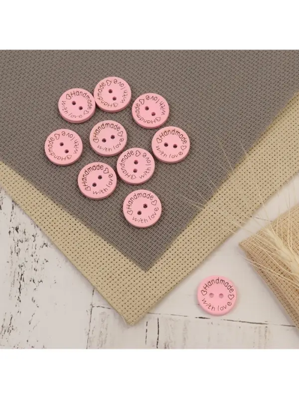 Набор нашивок из дерева Hand made with love, 2&times;2 см, 10 шт., розовый