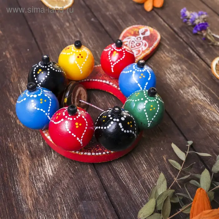 Сувенирный музыкальный инструмент &laquo;Маракас с шариками и пластинами&raquo;, радужный, 25&times;13&times;5 см, МИКС