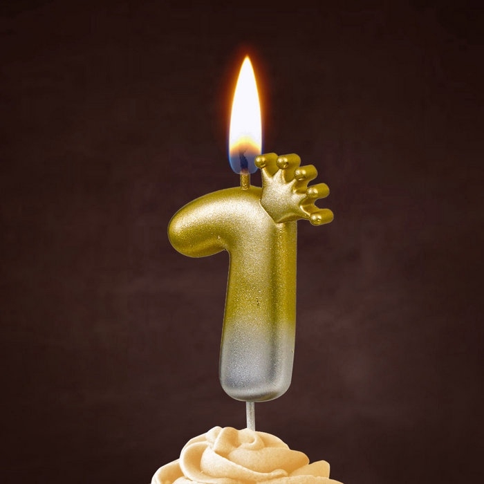 Свеча в торт &laquo;С короной&raquo;, цифра 1, золото - серебро