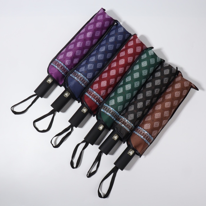 Зонт полуавтоматический &laquo;Орнамент&raquo;, эпонж, 3 сложения, 8 спиц, R = 48/55 см, D = 110 см, цвет МИКС