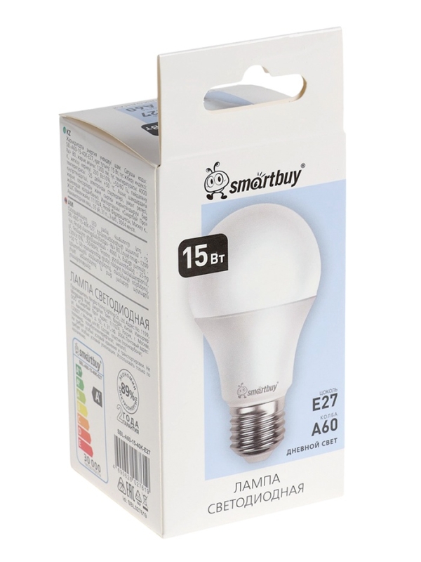 Лампа cветодиодная Smartbuy, E27, A60, 15 Вт, 4000 К, дневной белый свет