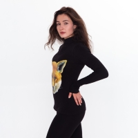 Термобельё женское (джемпер, леггинсы) принт лиса, цвет чёрный, размер 52