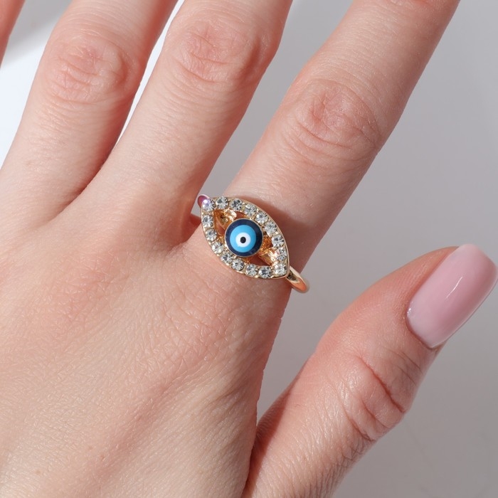 Кольцо «Оберег» глаз, классика, цвет бело-синий в золоте, безразмерное Кольцо «Оберег» глаз, классика, цвет бело-синий в золоте, безразмерное