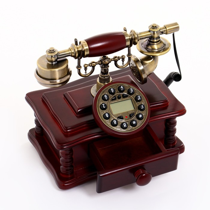 Ретро-телефон с выдвижным ящиком, темное дерево, 16х23х25 см Ретро-телефон с выдвижным ящиком, темное дерево, 16х23х25 см