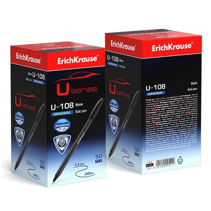 Ручка шариковая Erich Krause U-108 Original Stick, узел 1.0 мм, чернила чёрные, супермягкое письмо, длина линии письма 1000 метров