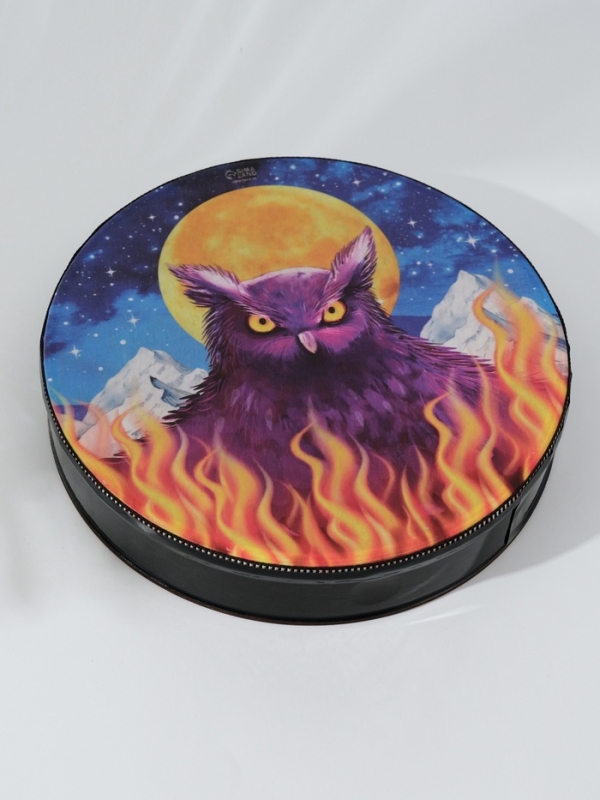 Шаманский бубен "Филин и пламя" с колотушкой 5х25х25 см