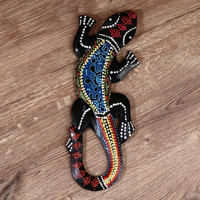 Панно дерево "Геккон цветная абстракция" 30 см, МИКС