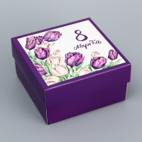 Коробка складная, крышка-дно, "8 марта", 10 х 10 х 5 см без окна Коробка складная, крышка-дно, "8 марта", 10 х 10 х 5 см без окна