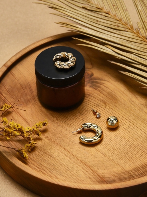 Набор серьги и каффы 4 шт &laquo;Мятые&raquo; переплетение, цвет золото