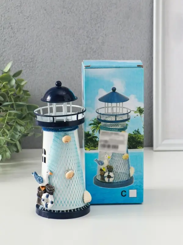 Сувенир настольный "Маяк с птицей" сетка, синий, 3хLR1130, RGB, LED 7,5х7,5х18 см
