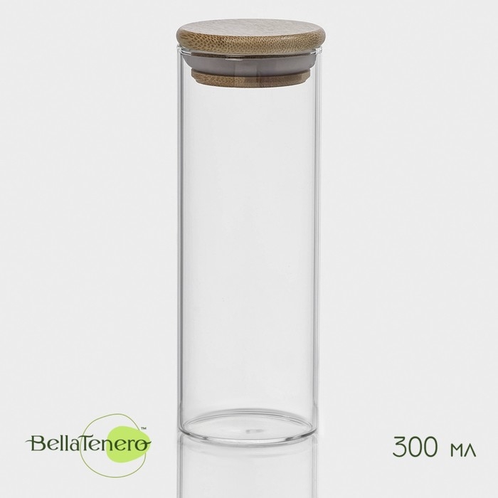 Банка стеклянная для хранения сыпучих продуктов &laquo;Эко&raquo;, 300 мл, 5,5&times;15,5 см, с бамбуковой крышкой
