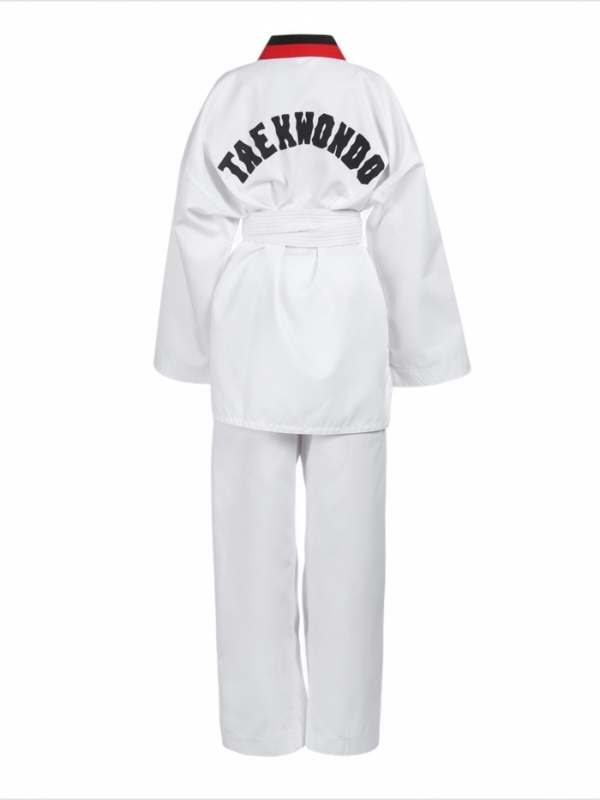 Добок (кимоно) для Тхэквондо, белый, черно-красный ворот, детский, размер 130