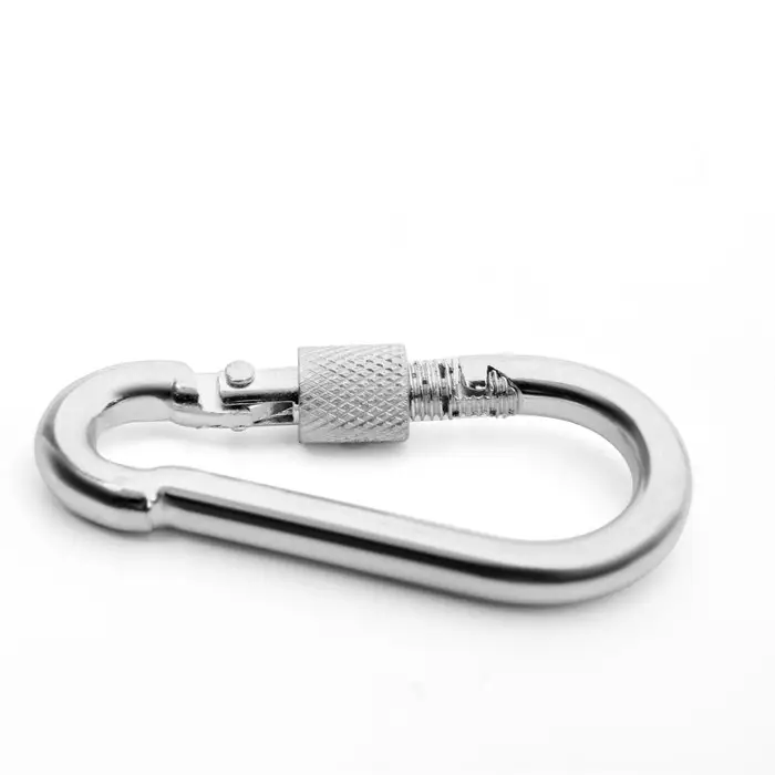 Карабин монтажный с фиксатором ТУНДРА krep, DIN5299D, 7&times;70 мм, оцинкованный, 1 шт.