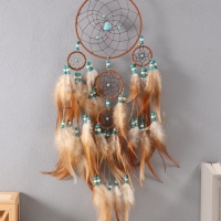 Ловец снов "Оберег с камнем Бирюза" коричневый 35х66 см