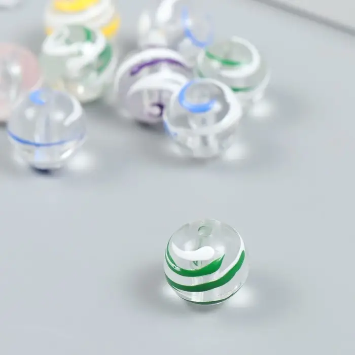 Бусины пластик "Прозрачные шарики с цветной полоской" набор 20 гр МИКС d=1,6 см