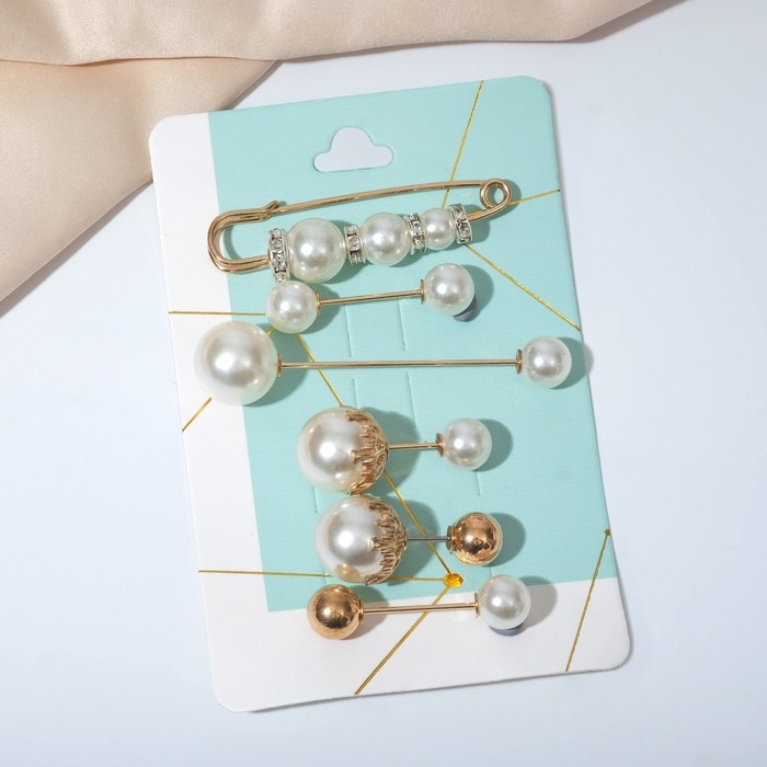 Набор булавок (6 шт.) &laquo;Жемчуг&raquo;, 6,5 см, цвет белый в золоте