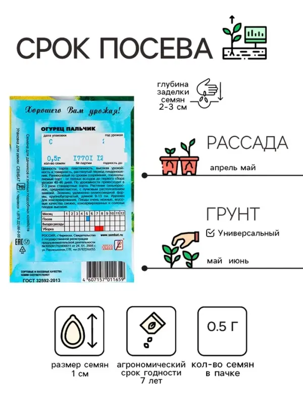 Семена Огурец "Пальчик", 0.5 г