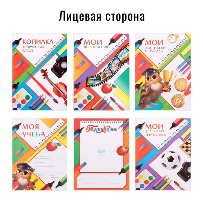 Папка школьная на кольцах &laquo;Портфолио школьника&raquo;, 6 листов-разделителей, 24,5 х 32 см.