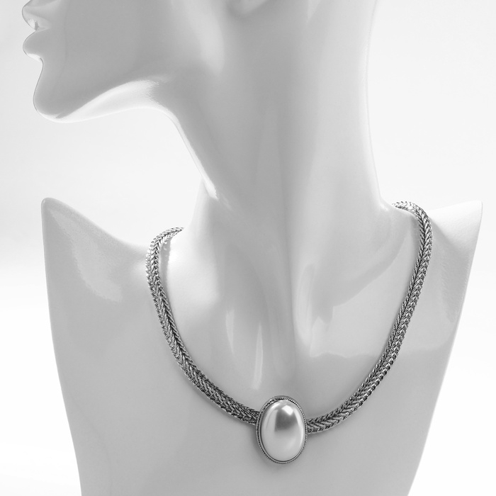 Колье Колье "Жемчужина" овал, цвет белый в серебре, 40 см