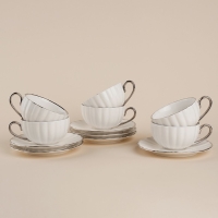 Чайный сервиз SL Home &laquo;Гарда&raquo;, 12 предметов: 6 чашек 200 мл, 6 блюдец d=15 см, цвет белый