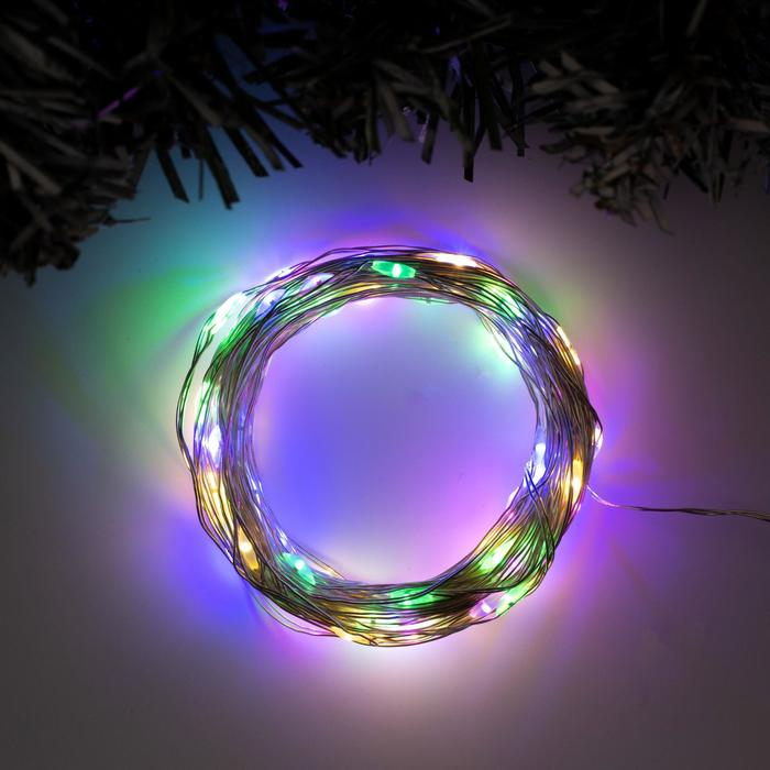 Гирлянда &laquo;Нить&raquo; 10 м роса, IP20, серебристая нить, 100 LED, свечение мульти, 12 В
