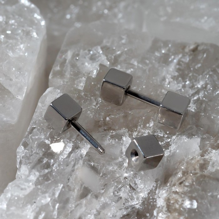 Пирсинг универсальный &laquo;Кубики&raquo;, набор 2 шт., L=9 мм, цвет серебро