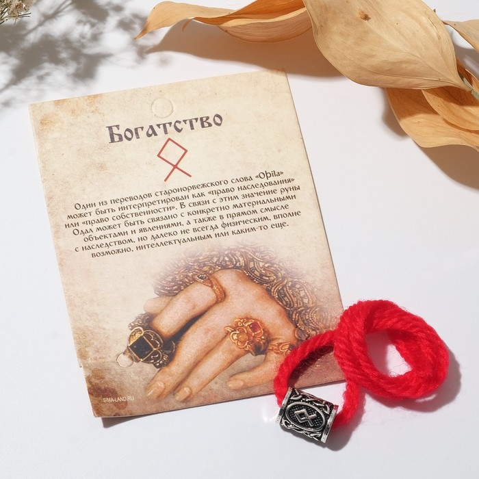 Браслет-амулет на нити &laquo;Красная нить&raquo; руна богатство, цвет красный с чернёным серебром, 30 см
