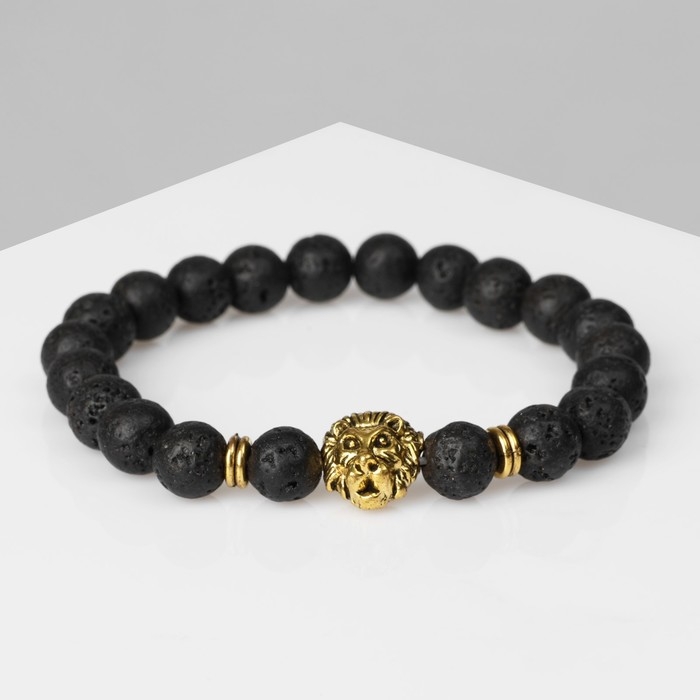 Браслет унисекс &laquo;Лев&raquo; лава, цвет чёрный с чернёным золотом, d=6 см
