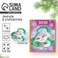 Новогодний значок в коробочке &laquo;Новый год: Новогодний котик&raquo; 3,5 х 4,5 см