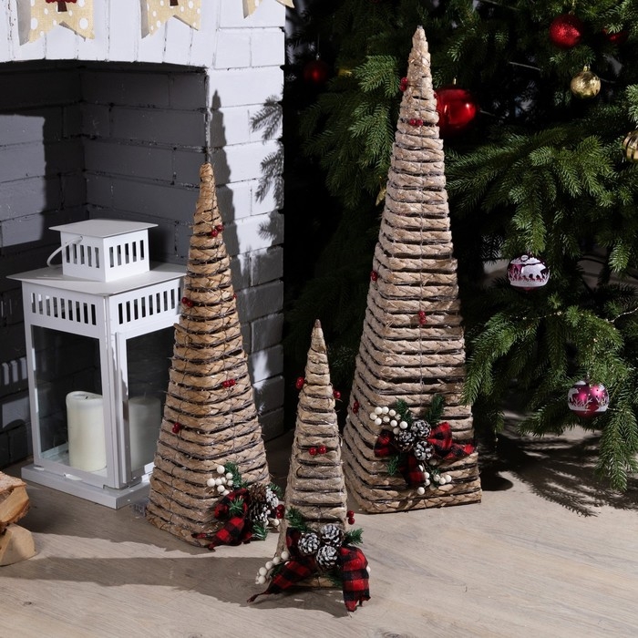 Светодиодная фигура &laquo;Эко-конусы&raquo; 40, 60, 80 см, текстиль, металл, батарейки ААх2 (не в комплекте), свечение тёплое белое