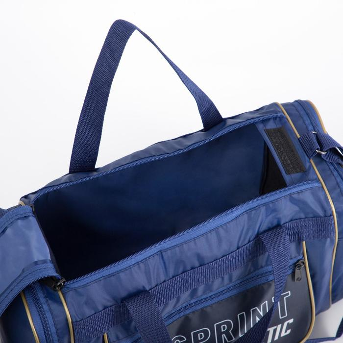 Сумка спортивная мужская на молнии, 3 наружных кармана, средний размер, цвет синий